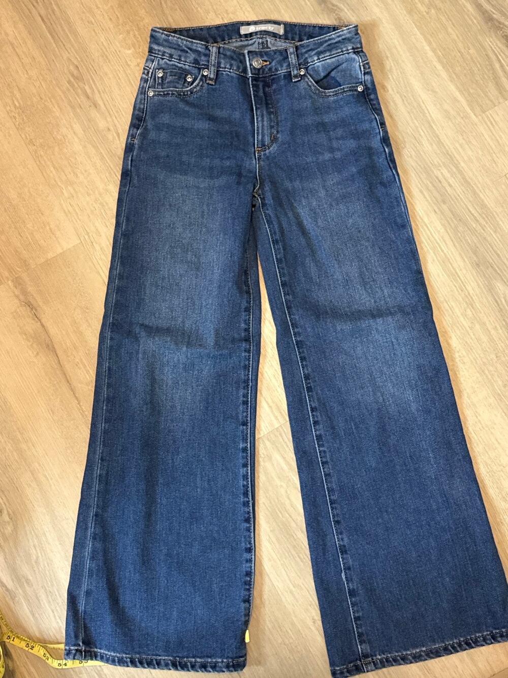 Tractr Girls Size 8 High Rise Wide Leg Jeans Stretch Medium Wash Denim